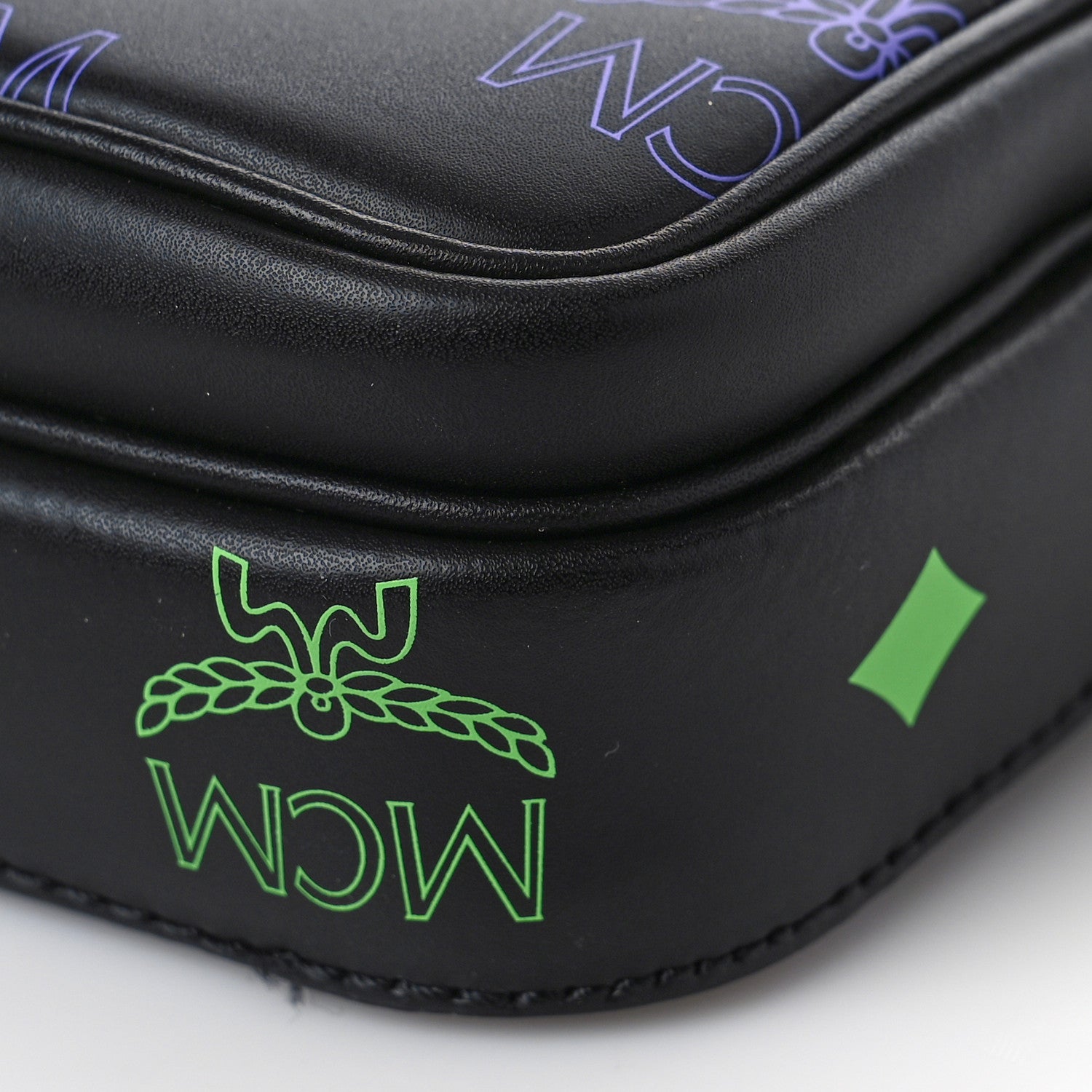 MCM Calfskin Color Splash Mini Crossbody Black Purple Green 8 of 9