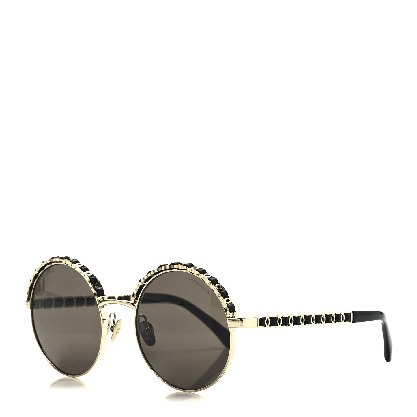 Metal Calfskin Round Chain Sunglasses 4265-Q Black