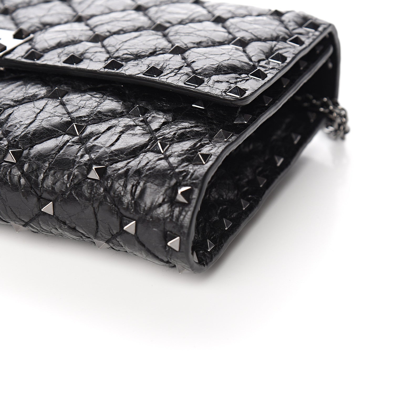 Valentino Garavani Craquele Nappa Rockstud Spike Wallet on Chain Black 8 of 9