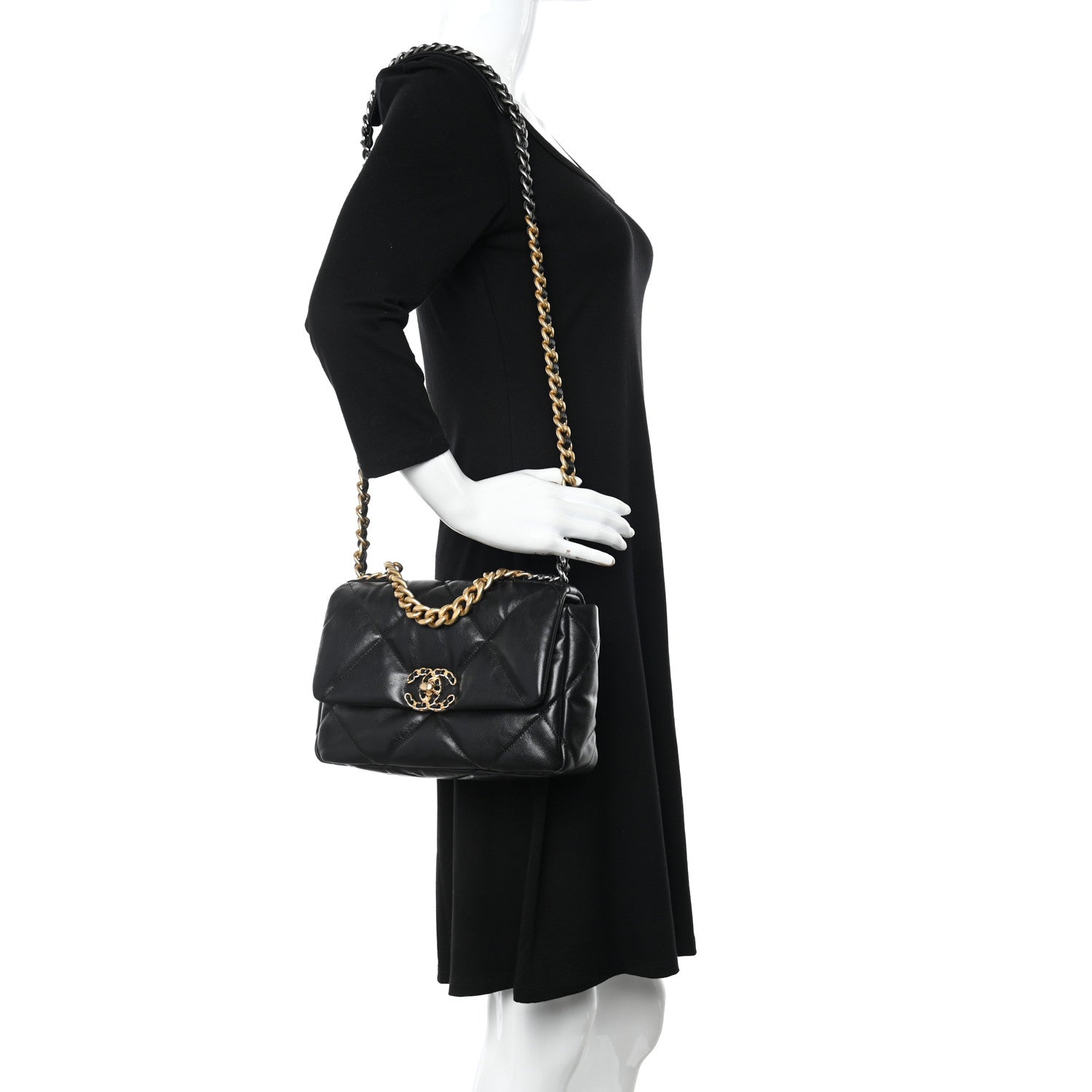 Chanel Shiny Goatskin Quilted Medium Chanel 19 Flap Black 2 of 11