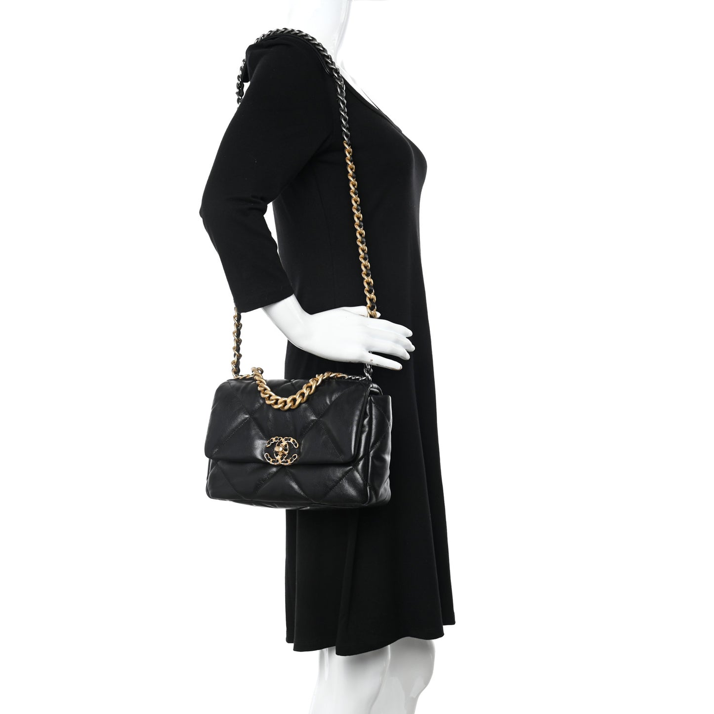 Shiny Goatskin Quilted Medium Chanel 19 Flap Black