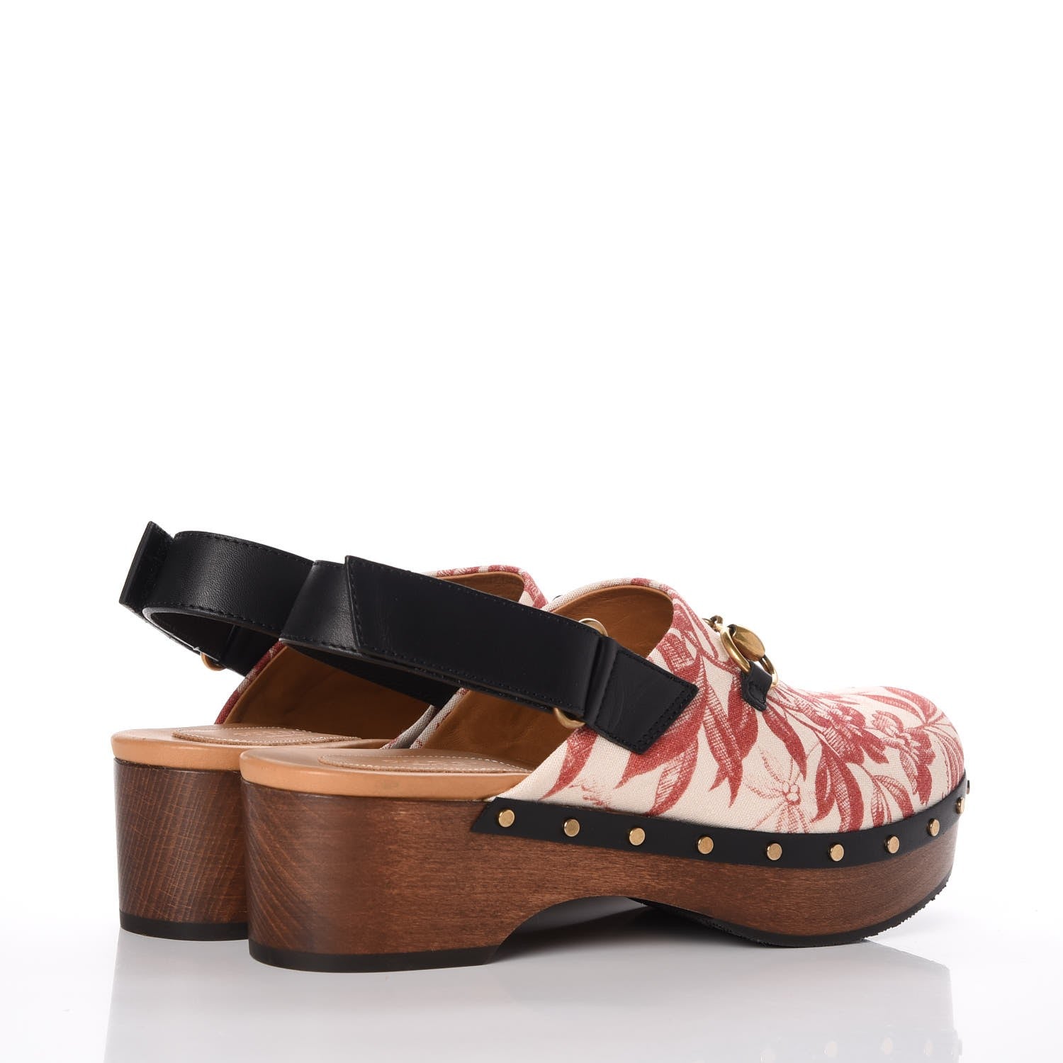 Gucci Linen Horsebit Ikegami Herbarium Print Amstel Slingback Clogs 37.5 Romantic Cherry Black 4 of 10