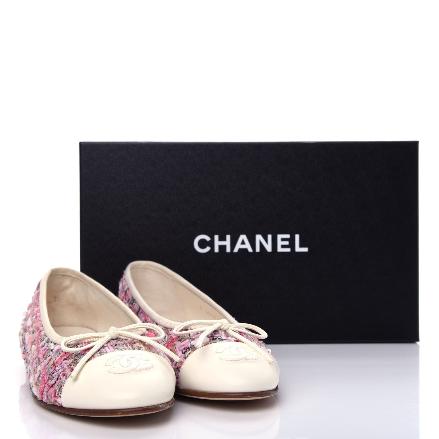 Chanel Tweed Calfskin Cap Toe Ballerina Flats 36.5 Pink 11 of 11