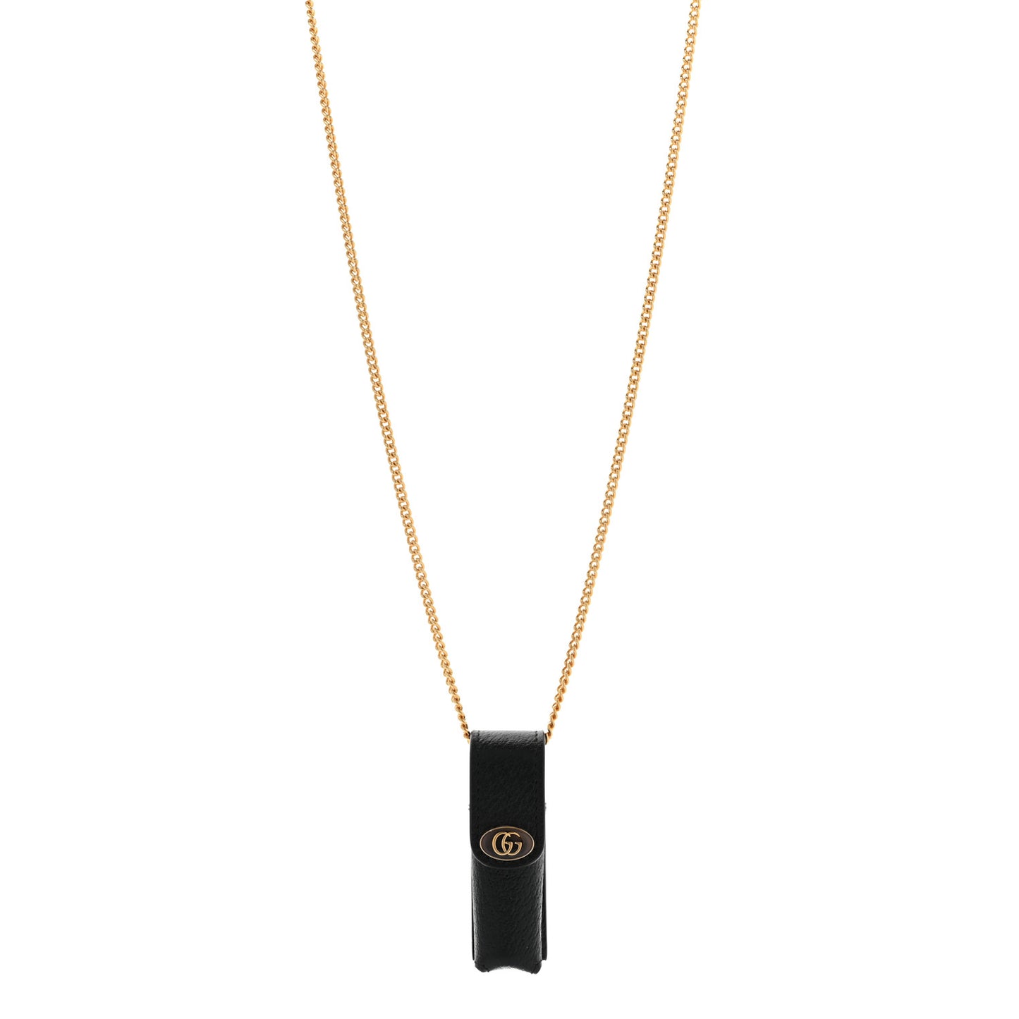 Textured Dollar Calfskin Enamel GG Lipstick Holder Necklace Black