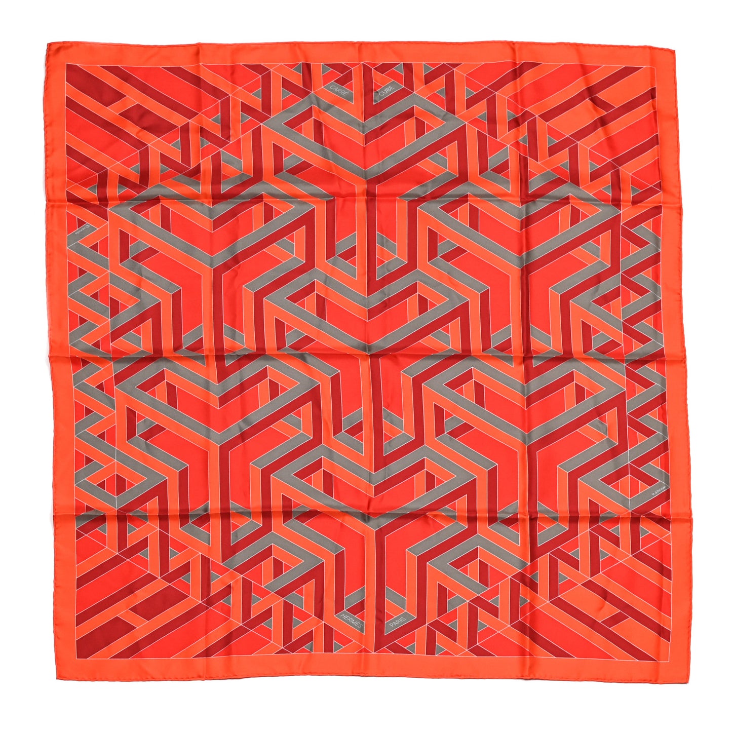 Silk Carre Cube Scarf 90 Capucine Vermillon Argile