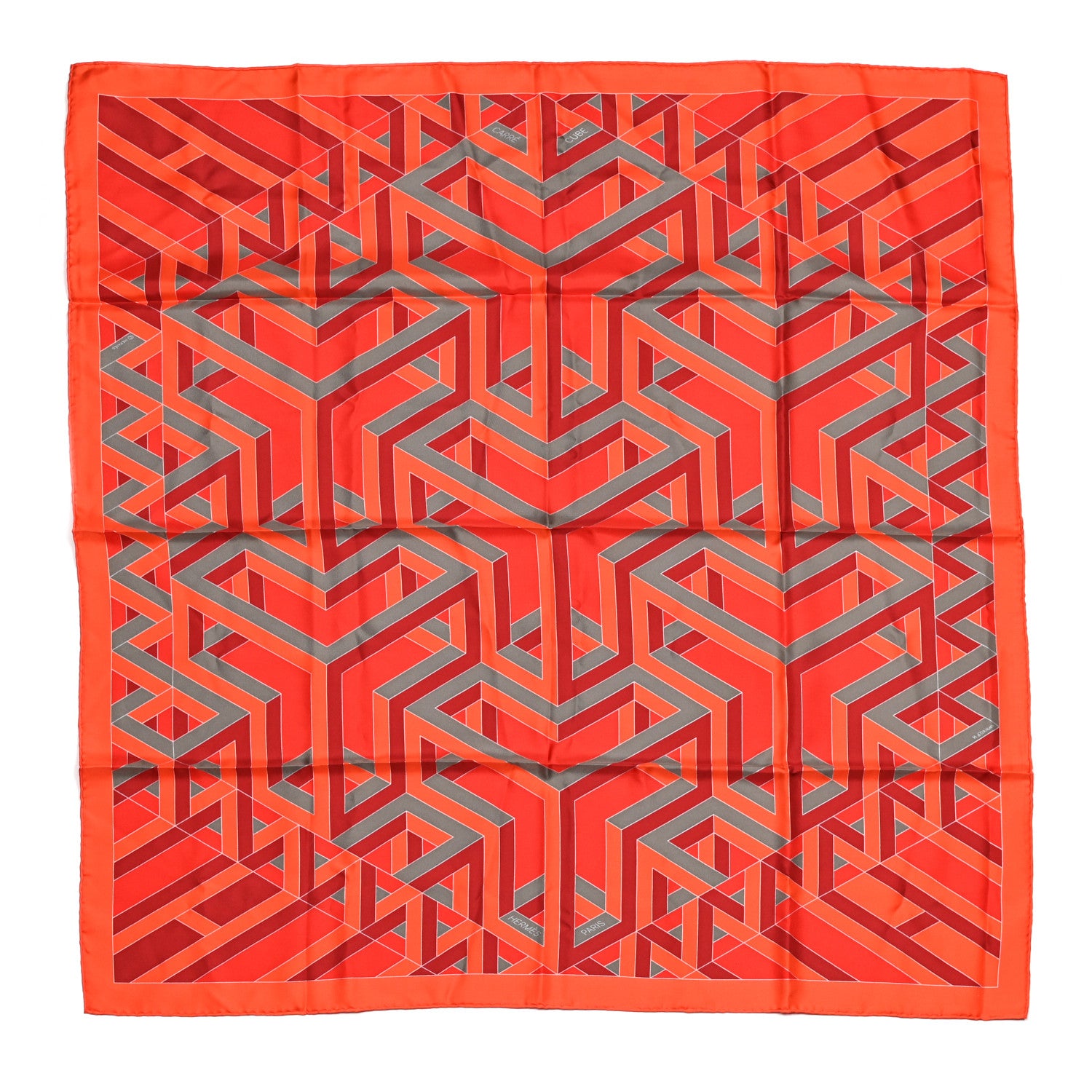 Hermes Silk Carre Cube Scarf 90 Capucine Vermillon Argile 1 of 4