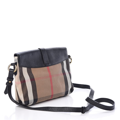 Burberry Horseshoe Calfskin House Check Small Milton Crossbody Bag Black 3 of 10