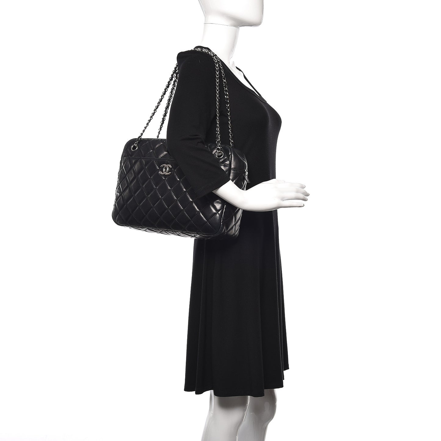 Lambskin Quilted Large Camera Case Black