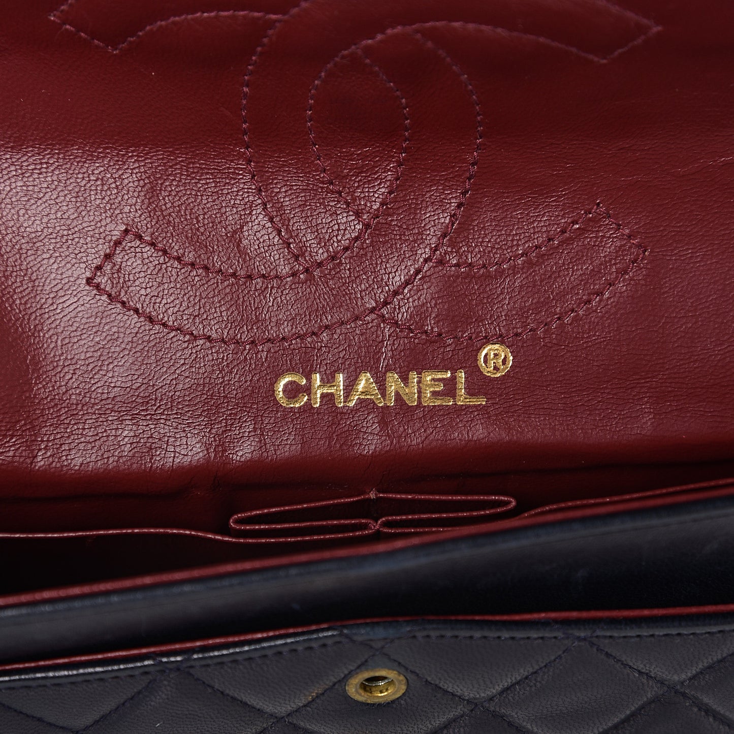 Lambskin Quilted Medium Double Flap Navy