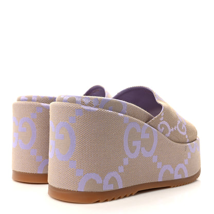 Gucci Monogram Jumbo GG Platform Slide Wedge Sandals 40.5 Beige Lapis 4 of 8