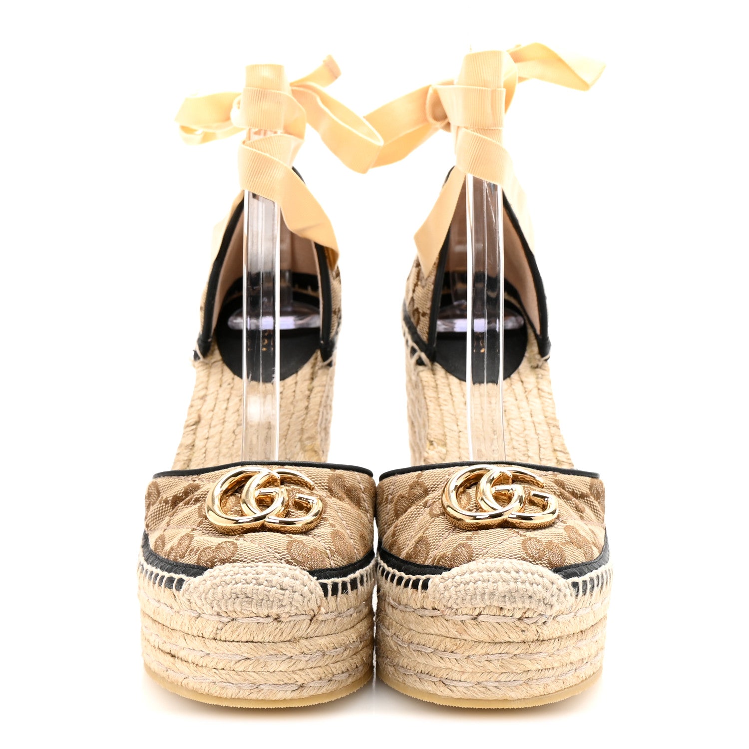 Gucci Monogram Matelasse GG Marmont Ankle Wrap Platform 35/120mm Espadrille Wedges 35.5 Beige Ebony Black Sand Storm 3 of 9