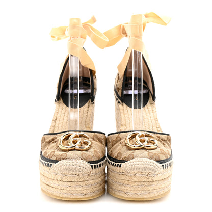 Gucci Monogram Matelasse GG Marmont Ankle Wrap Platform 35/120mm Espadrille Wedges 35.5 Beige Ebony Black Sand Storm 3 of 9