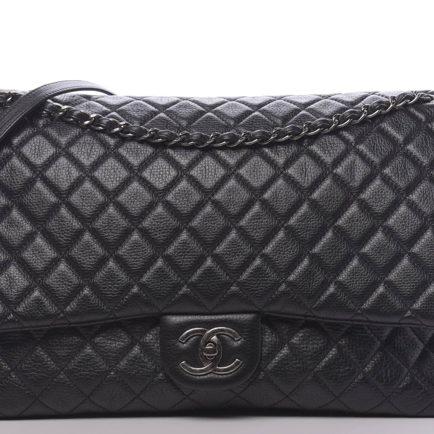 Calfskin Quilted XXL Travel Flap Bag Black