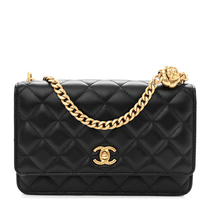Chanel Lambskin Quilted Sweet Camellia Wallet on Chain WOC Black 1 of 11