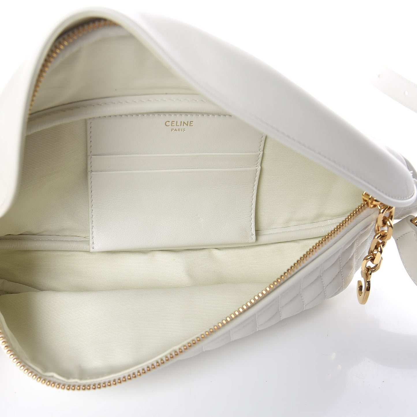 Calfskin Quilted C Charm Belt Bag White