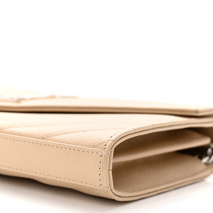 Saint Laurent Grain De Poudre Matelasse Chevron Monogram Chain Wallet Nude Powder 10 of 10