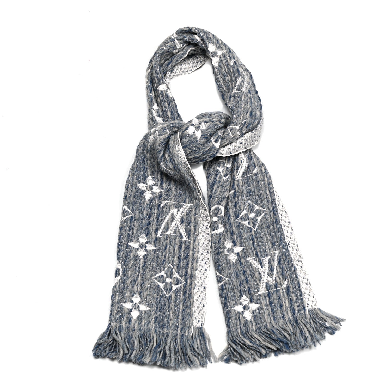 Louis Vuitton Wool Silk Logomania Scarf Denim Bleu 1 of 5