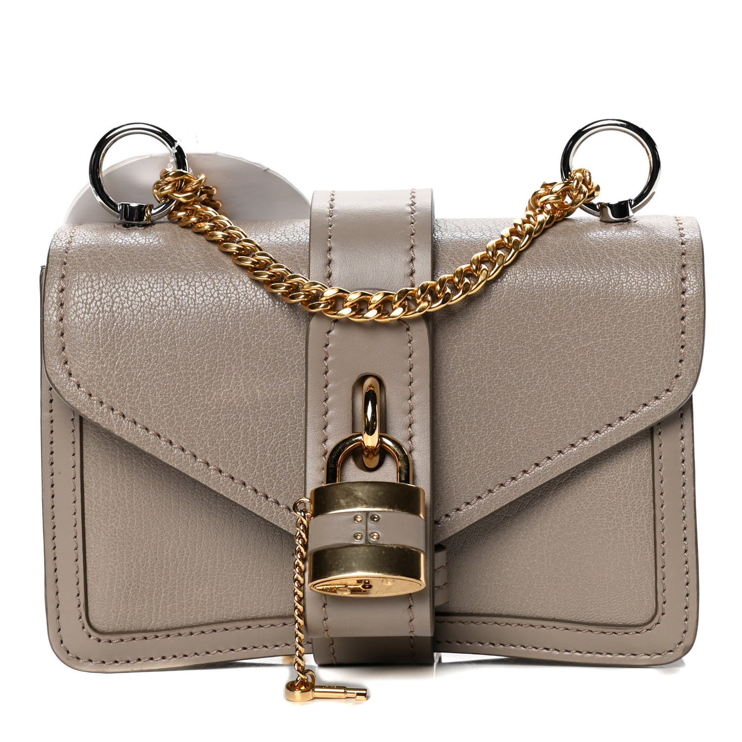 Shiny Goatskin Calfskin Aby Chain Shoulder Bag Motty Grey