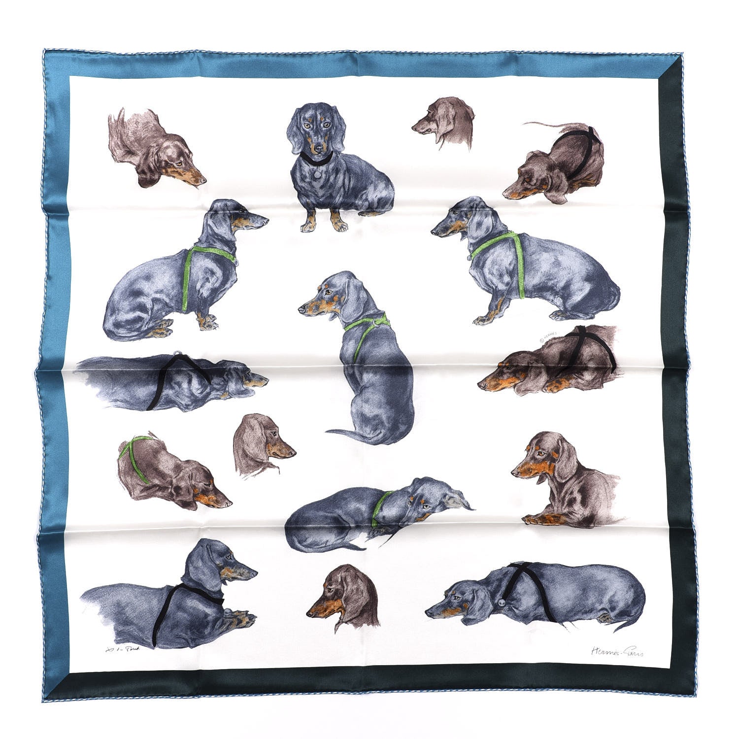 Hermes Silk Les Bassets Scarf 70 White Gris Bluete 1 of 5