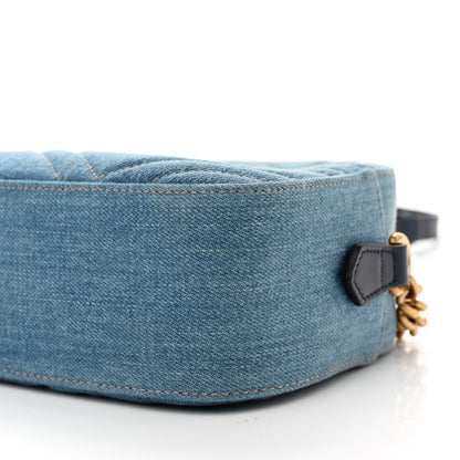 Gucci Denim Matelasse Small Pearly GG Marmont Chain Shoulder Bag Blue 9 of 9