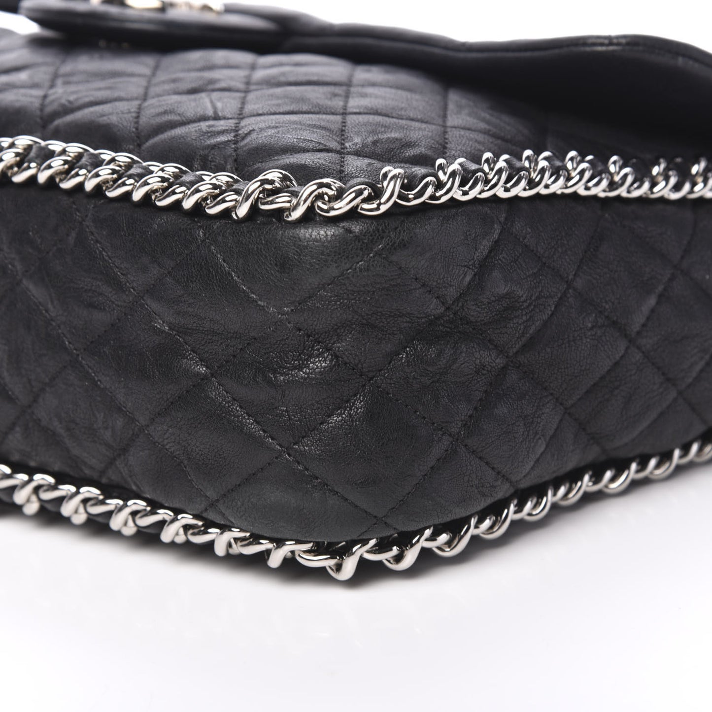 Washed Lambskin Quilted Maxi Chain Around Flap Black