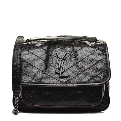 Saint Laurent Crinkled Calfskin Matelasse Monogram Baby Niki Chain Satchel Black 1 of 9