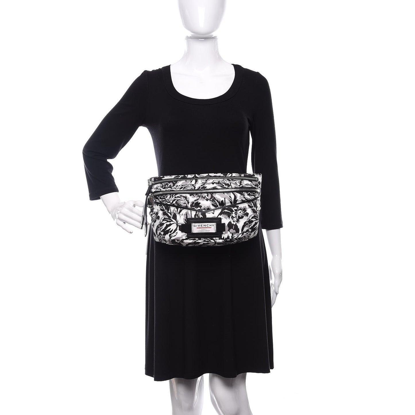 Nylon Print Floral Downtown Belt Bag Black White