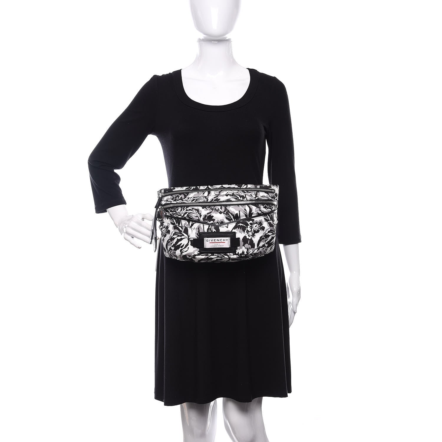 Givenchy Nylon Print Floral Downtown Belt Bag Black White 2 of 9