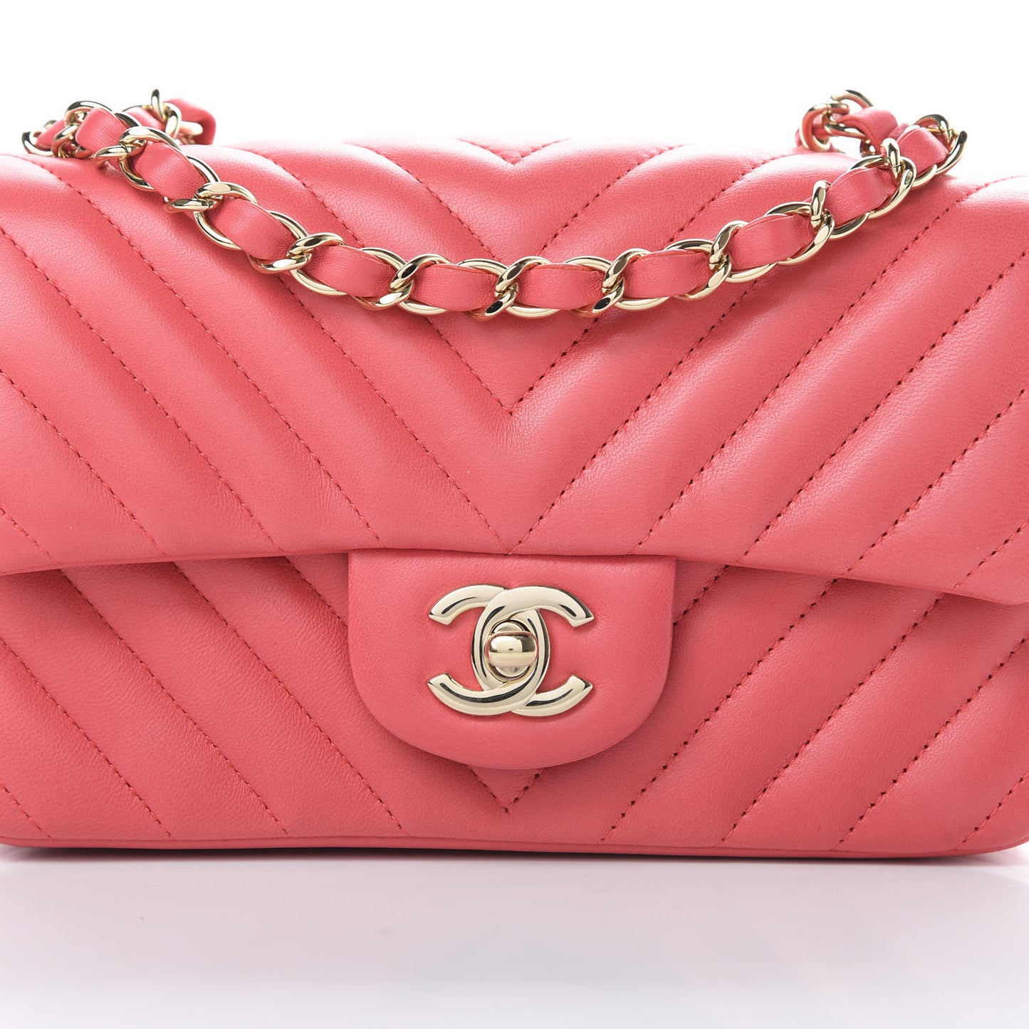 Lambskin Chevron Quilted Mini Rectangular Flap Pink