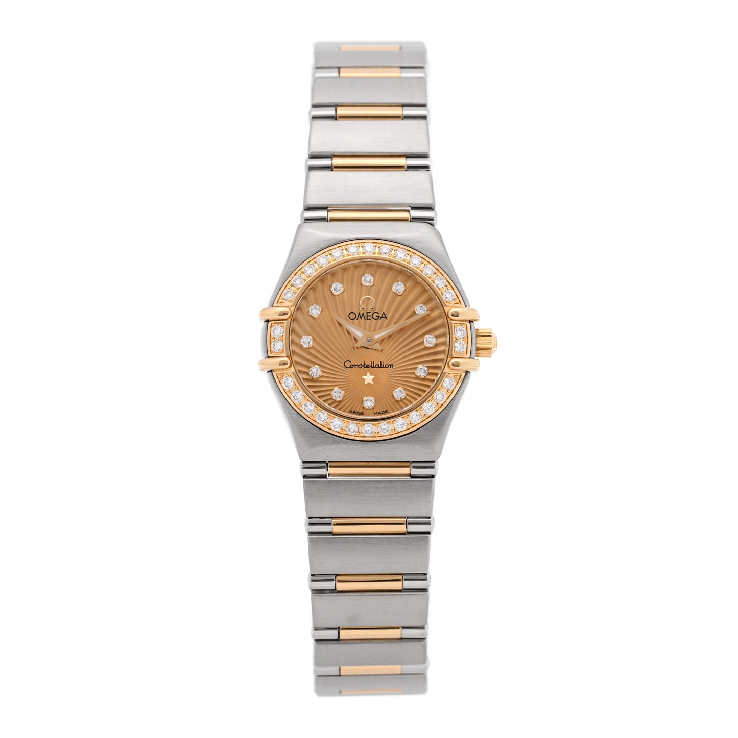 Stainless Steel 18K Yellow Gold Diamond Bezel 22mm Constellation Quartz Watch Champagne 111.25.23.60.58.001