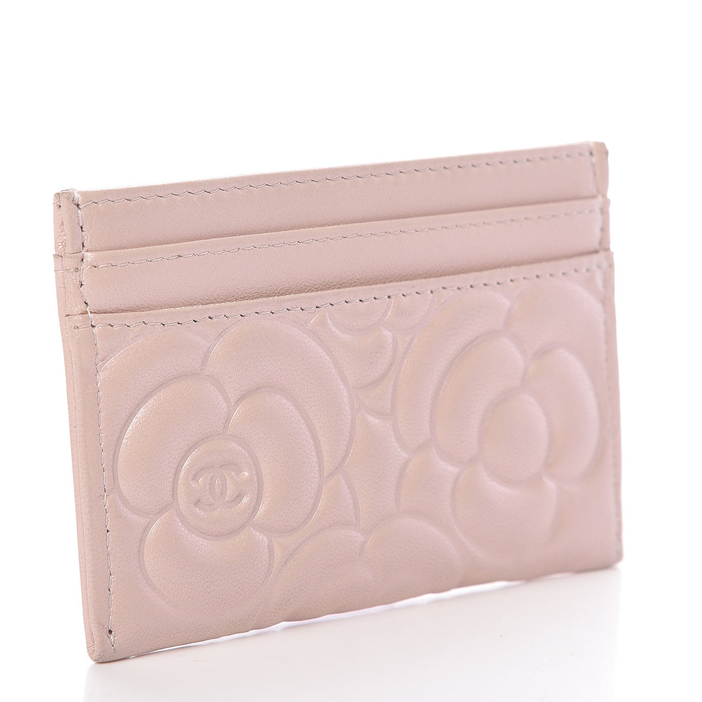 Lambskin Camellia Embossed Card Holder Nude