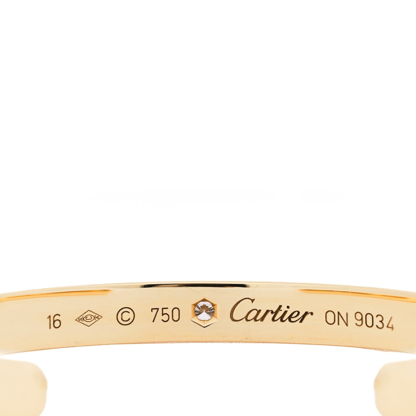 18K Yellow Gold 1 Diamond LOVE Cuff Bracelet 16