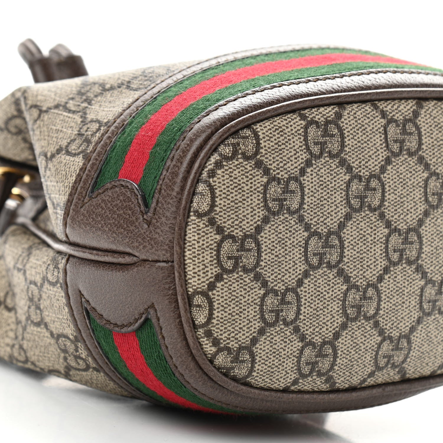 Gucci GG Supreme Monogram Web Mini Ophidia Bucket Bag Brown 9 of 10