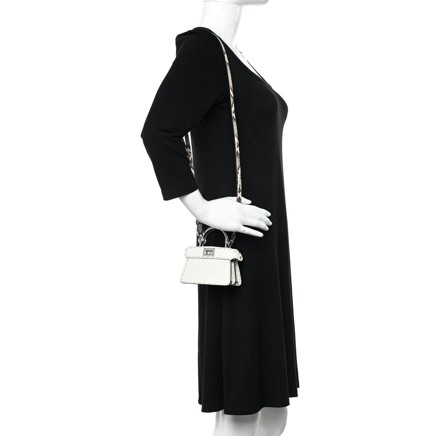 Vitello Granato Elaphe Python Embossed Sellerissima Nano Peekaboo Maxi Handle Satchel White