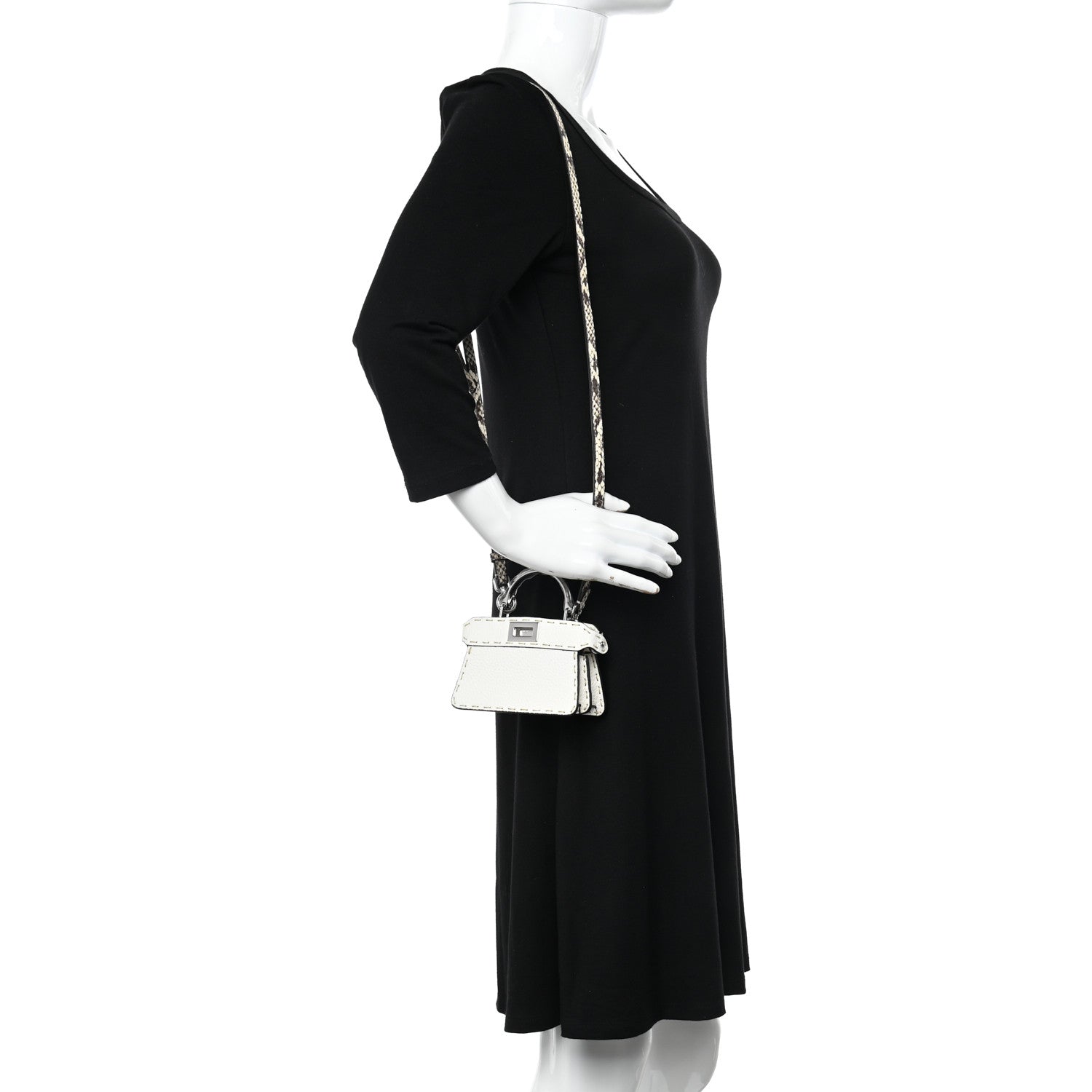 Fendi Vitello Granato Elaphe Python Embossed Sellerissima Nano Peekaboo Maxi Handle Satchel White 2 of 10