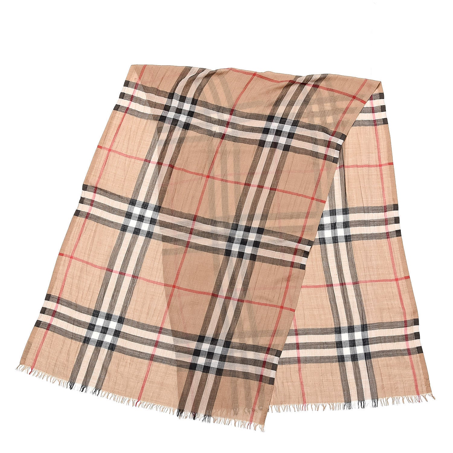 Burberry Linen Giant Check Lightweight Scarf Camel 1 of 5
