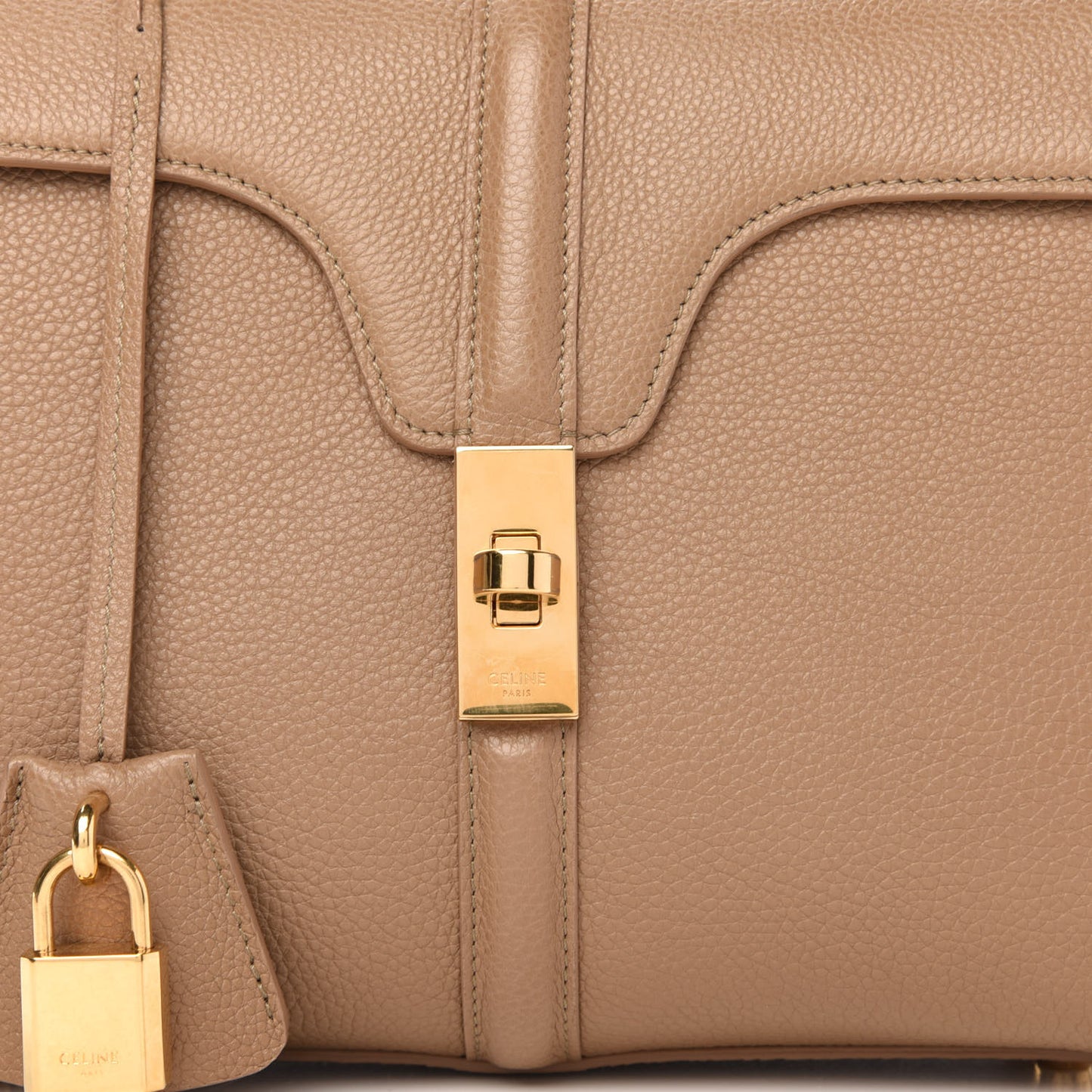 Grained Calfskin Small 16 Top Handle Bag Beige