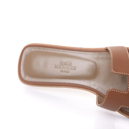 Hermes Box Calfskin Oran Sandals 36 Gold 6 of 9