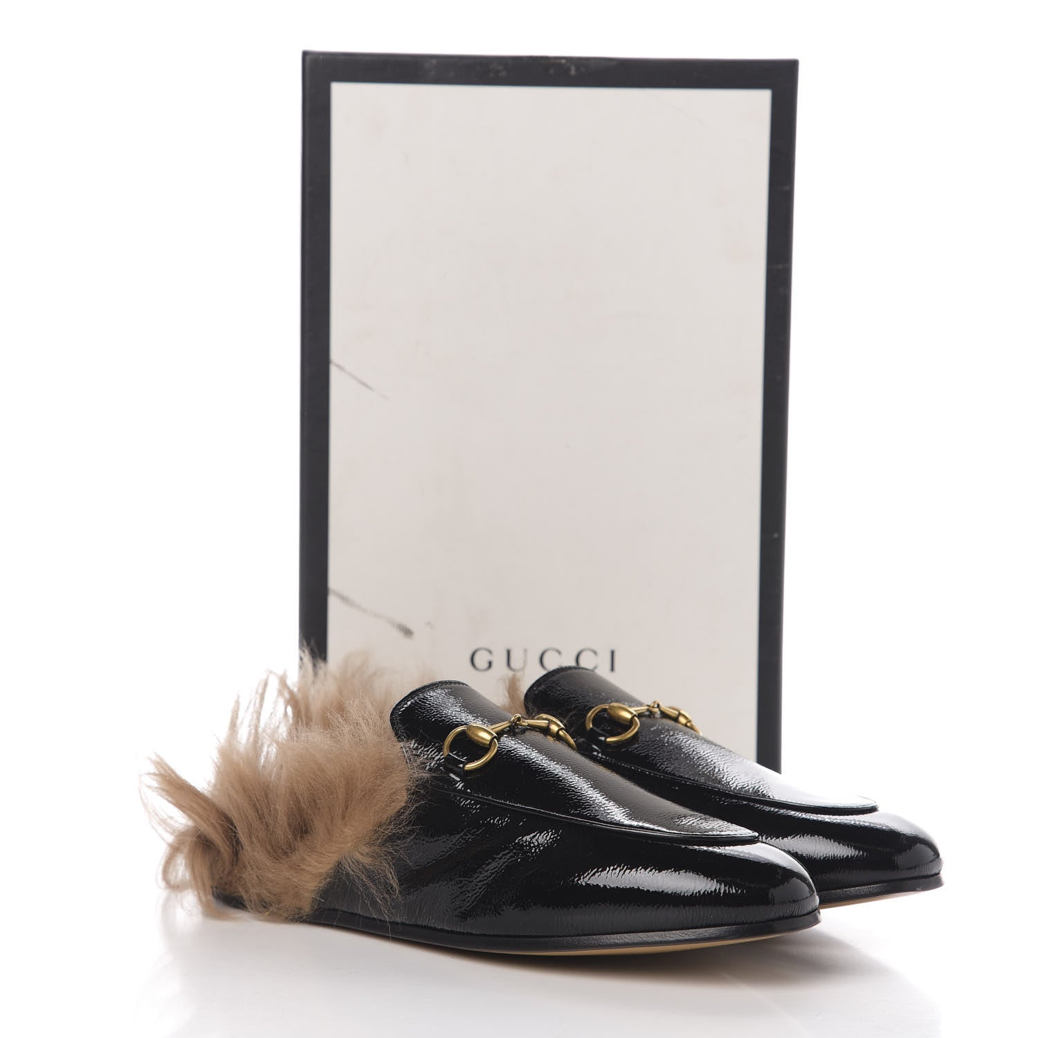 Gucci Patent Fur Womens Princetown Slippers 38 Black Natural 8 of 8