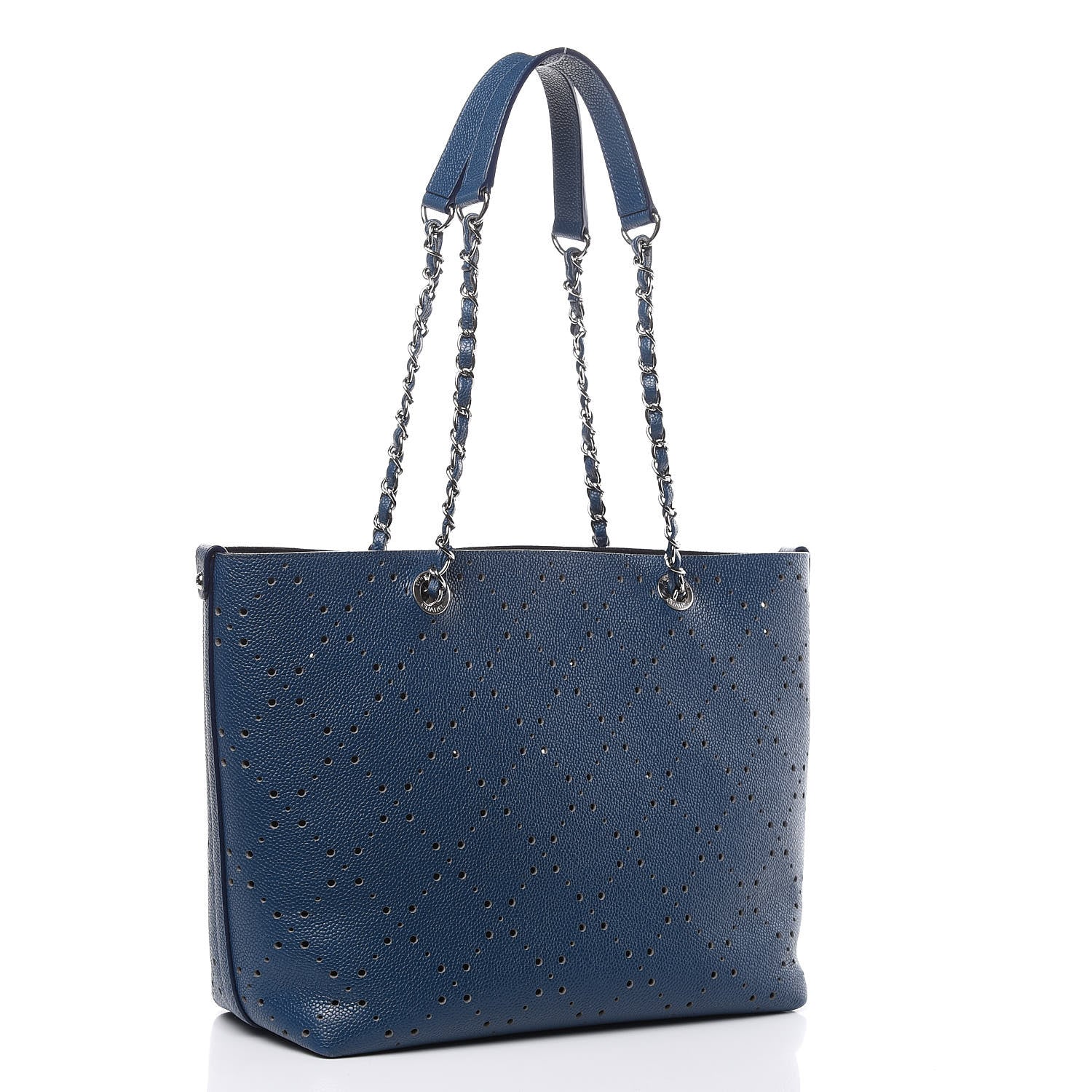Chanel Perforated Grained Calfskin Small Shopping Tote Navy 4 of 9
