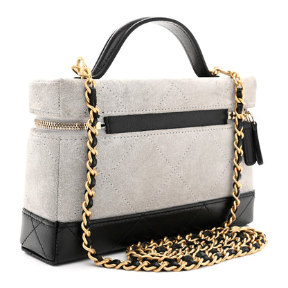Chanel Suede Calfskin Shiny Lambskin Quilted Top Handle Slim Vanity Case With Chain Grey Black 3 of 12