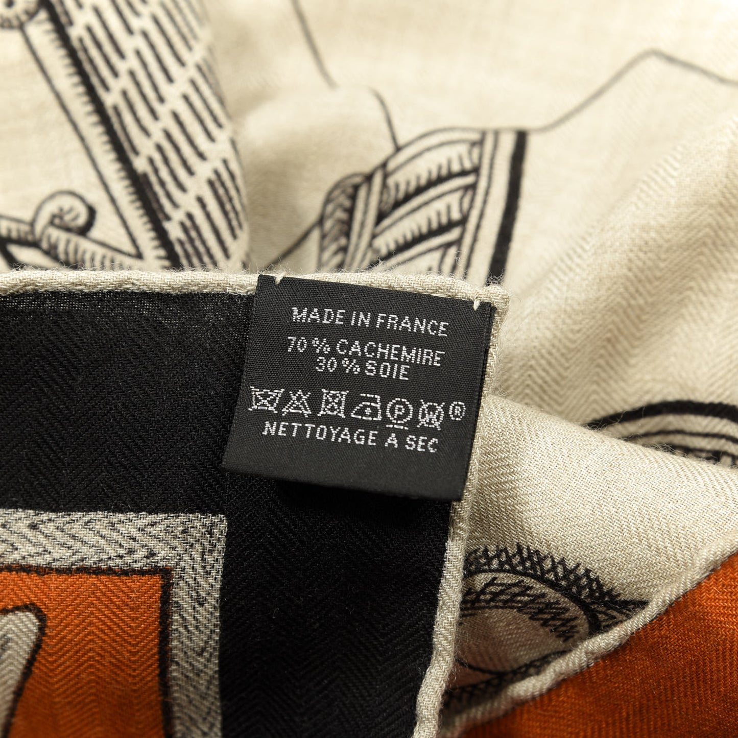 Cashmere Silk Zouaves Et Dragons Shawl 140 Naturel Orange Black