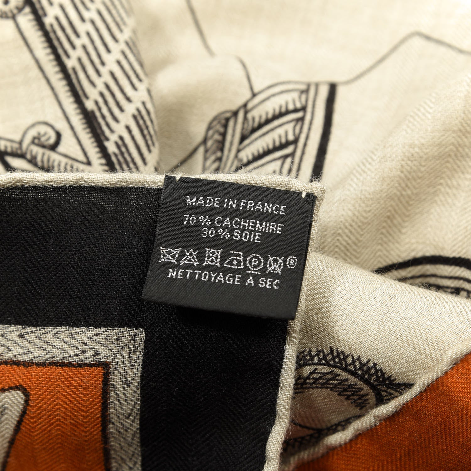 Hermes Cashmere Silk Zouaves Et Dragons Shawl 140 Naturel Orange Black 3 of 3