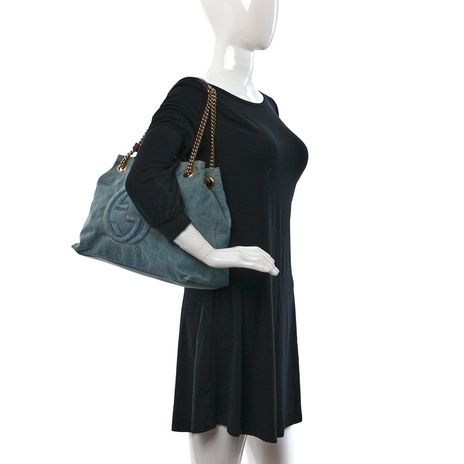 Gucci Denim Medium Soho Chain Shoulder Bag Blue 2 of 9