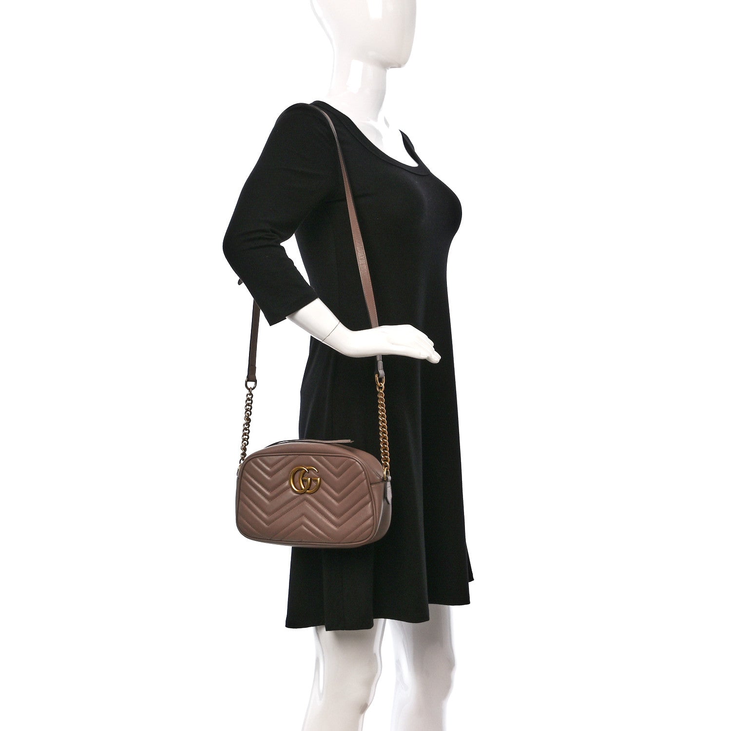 Gucci Calfskin Matelasse Small GG Marmont Chain Shoulder Bag Porcelain Rose 2 of 9