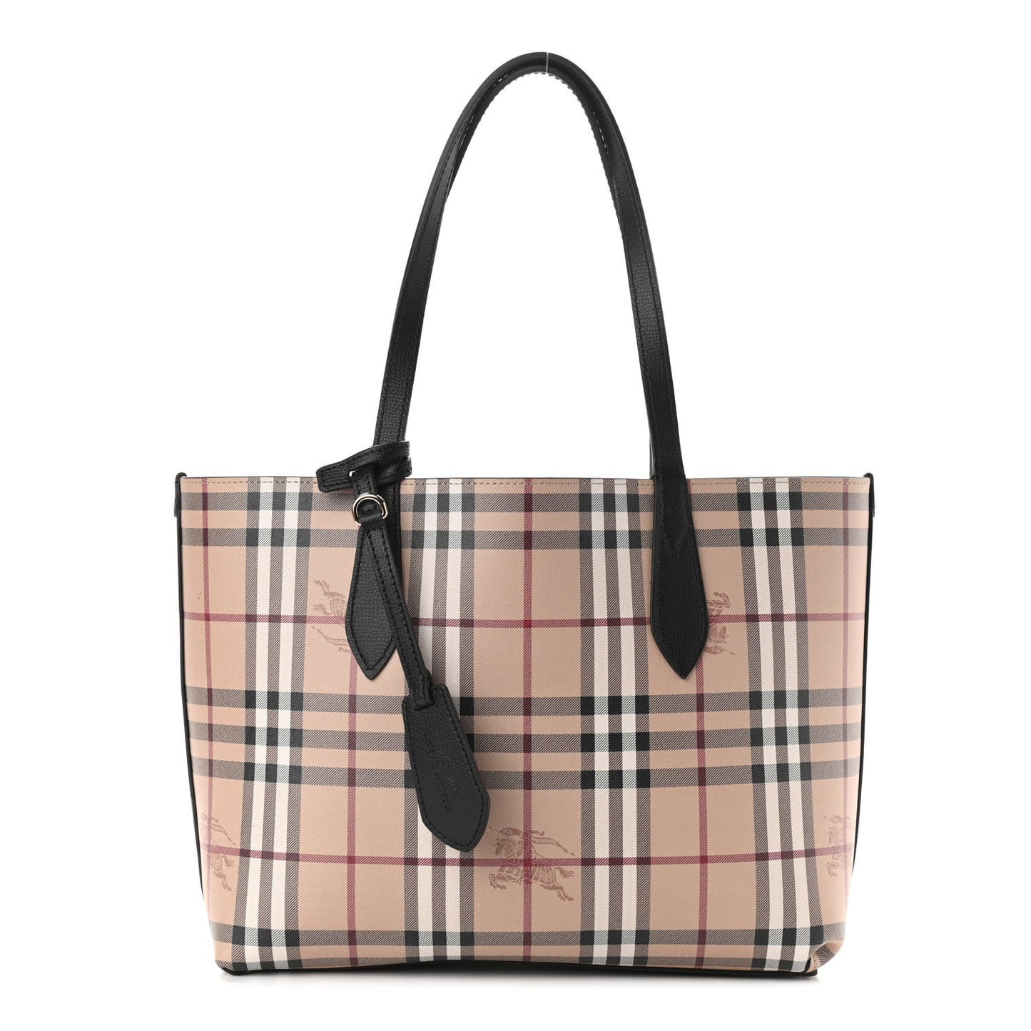 Grainy Calfskin Haymarket Check Small Reversible Tote Black