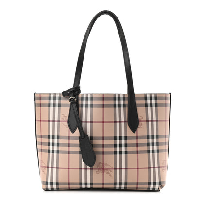 Burberry Grainy Calfskin Haymarket Check Small Reversible Tote Black 1 of 17