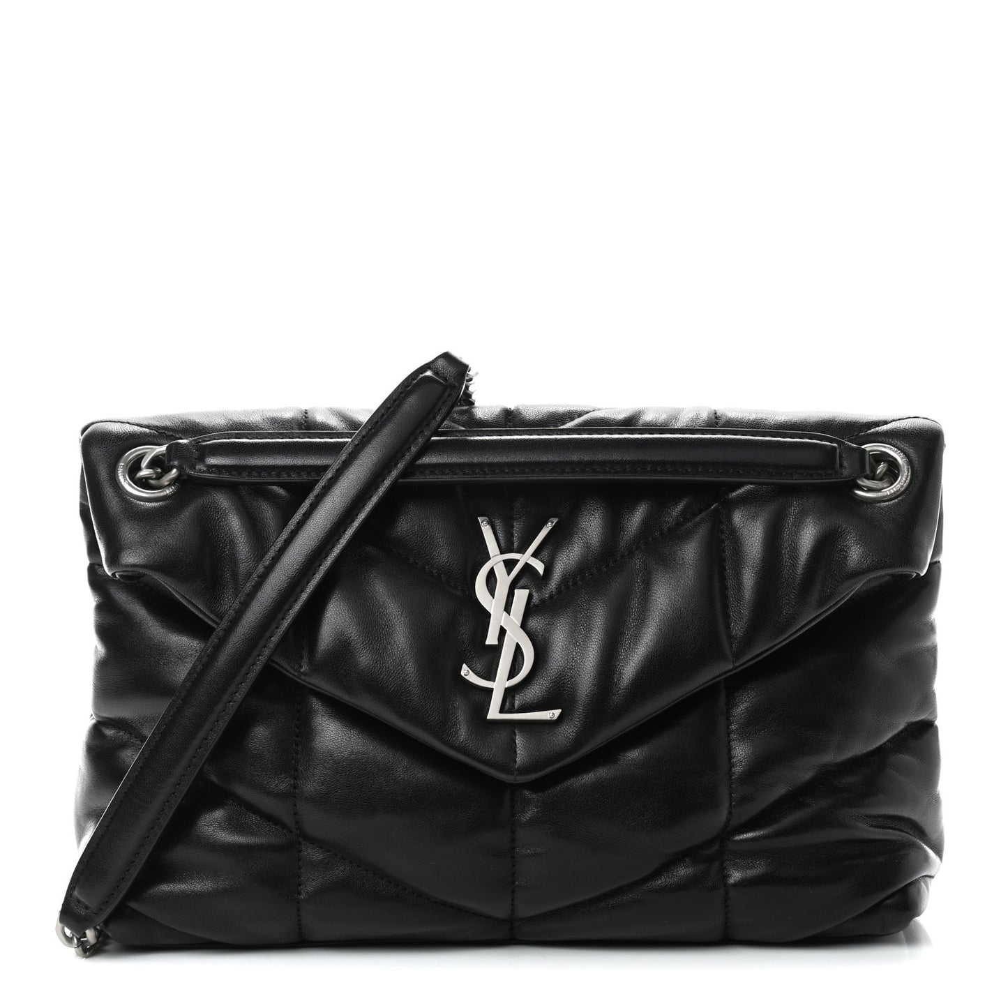 Lambskin Quilted Small Loulou Puffer Monogram Chain Satchel Black