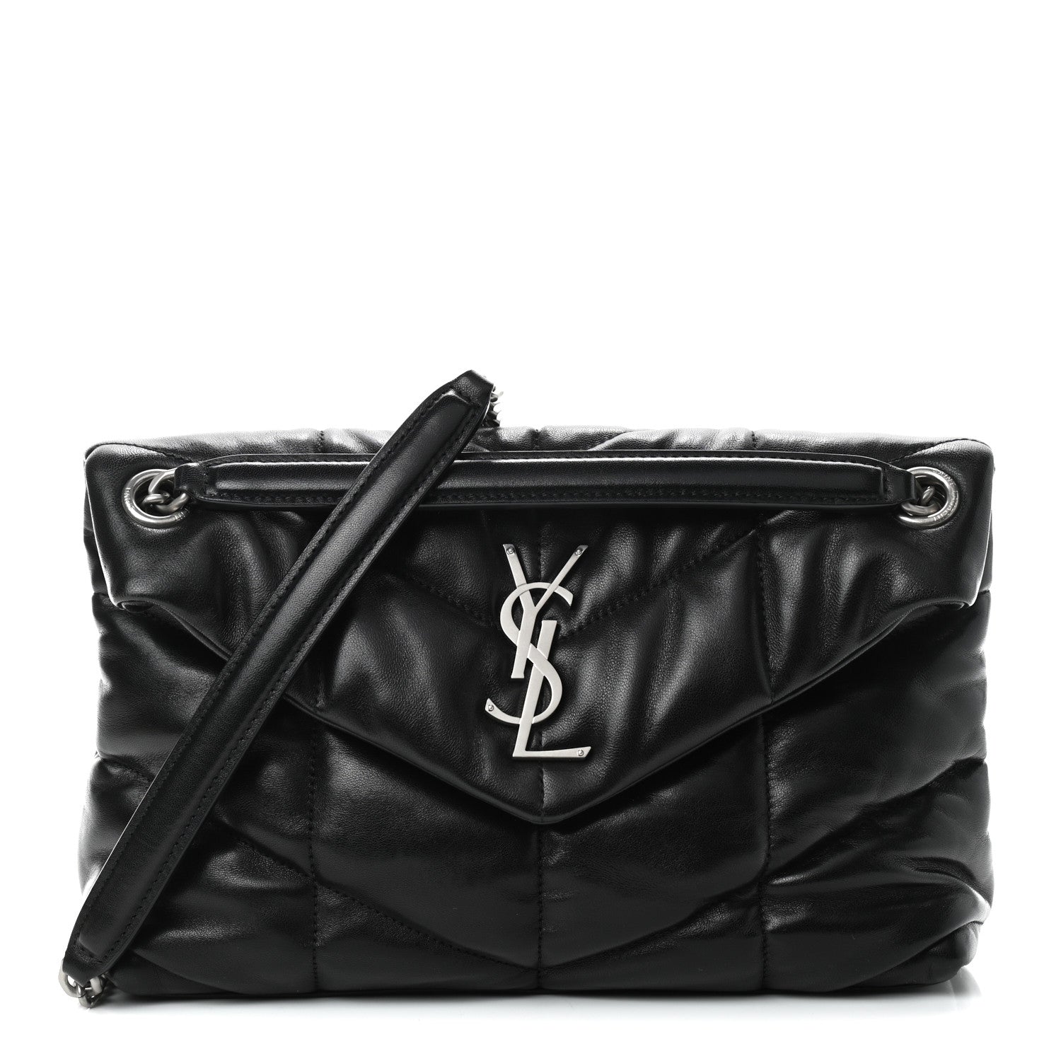 Saint Laurent Lambskin Quilted Small Loulou Puffer Monogram Chain Satchel Black 1 of 8