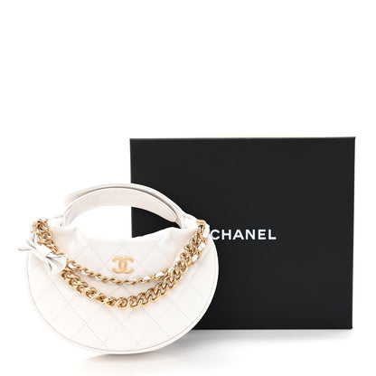 Chanel Shiny Caviar Quilted Bow Pouch Hobo White 13 of 13